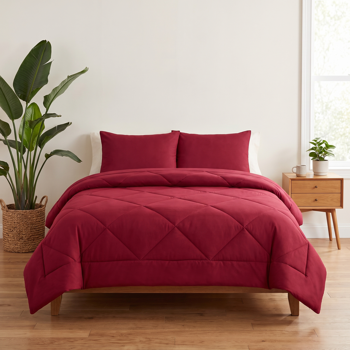 Couette 2-en-1 Kavenlia rouge cheminée sur un lit, sans draps